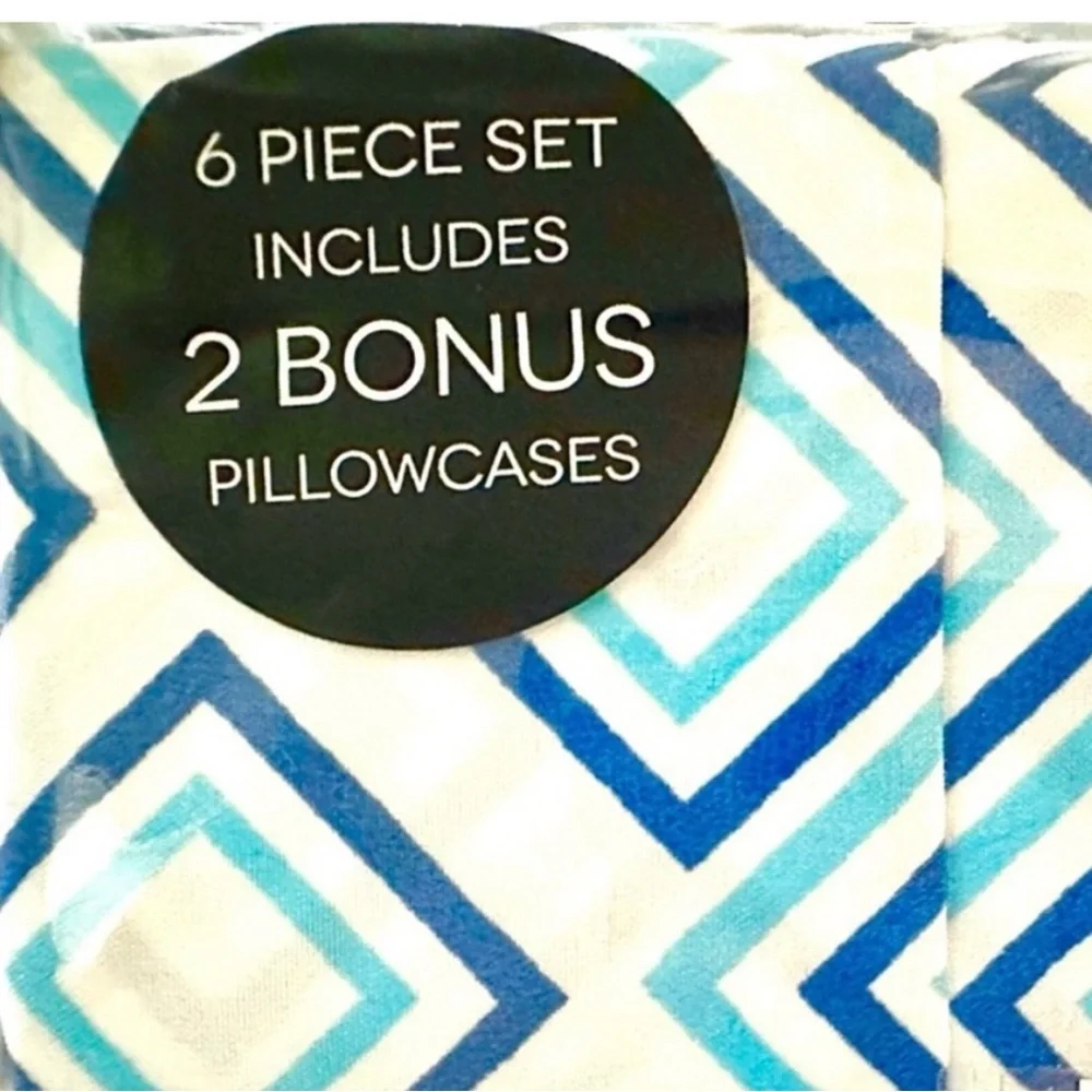 Full Sheets Set Trina Turk  Blue Teal & White Geometric NEW